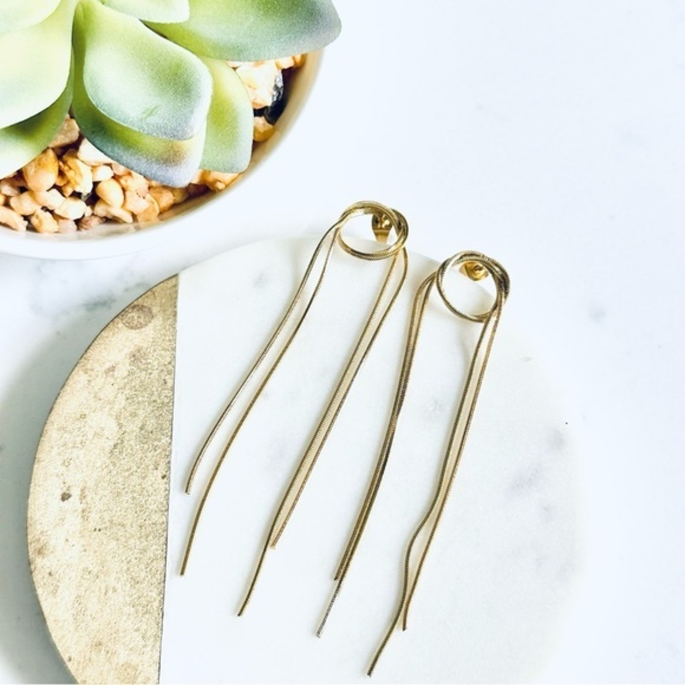 2/$30🌵 Knotted Long Gold Chain Dangle Earrings Minimalist Fashion NEW Bohemian
